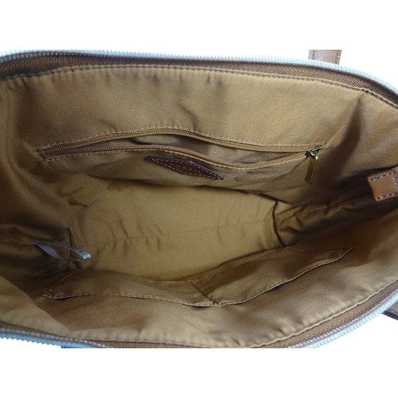 Fossil Felicity Tote Bag Wallet Set Signature Logo Taupe and Tan w Leather Trim - Picture 3 of 16